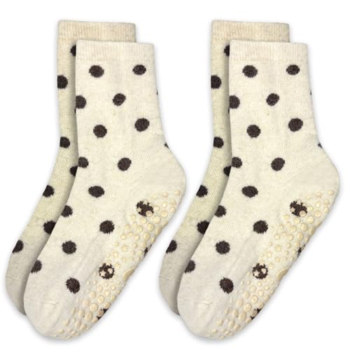 Image of Cute Polka Dot Yoga Socks for Women - 3 Pairs Non Slip Grip Pilates Barre Socks, Cozy Crew Style, US Size 5-9
