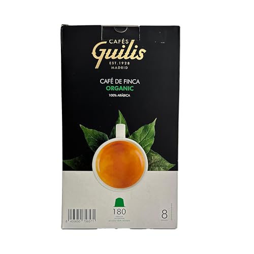 CAFES GUILIS DESDE 1928 AMANTES DEL CAFE Cápsulas Compatibles Máquinas de Café Espresso - Café Orgánico de Finca Rainforest Alliance - Aluminio Reciclable - Sabor Intenso y Aromático - Pack 180 Uds