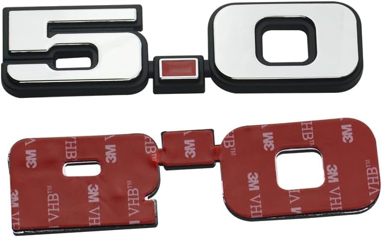 Image of 2Pc 5.0 Emblem Liter Door 3D Fender Side Adhesive Badge Plate Right Left Sticker Replacement for 1979-1993 150 (Silver Red)