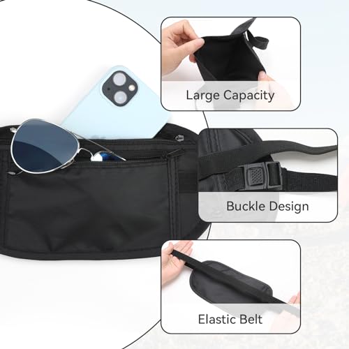 Money-Belts-for-Travel-Hidden-Black-Waist-Cash-Belt-with-Adjustable-Elastic-Strap-Safe-Wallets-for-Travelling-Invisible-Theft-Secret-Wallet-Under-Clothes-Bum-Bag-for-Passport-Cards-and-Keys