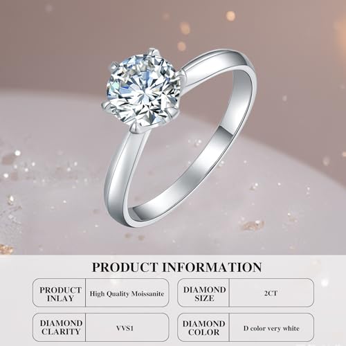 AnuClub 1/2/CT Six Prong Solitaire Moissanite Ring, Thickened Gold Plated Silver, Gift for Wedding, Engagement And Anniversary With Certificate4