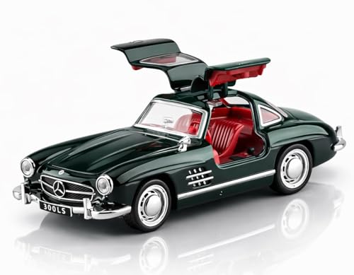 Image of 1:32 Scale Mercedes Benz 300SL Toy Car - Classic Vintage Die-Cast Alloy Pull Back Vehicle with Lights & Music, Realistic Detailing Model for Kids, Boys & Collectors (Black)