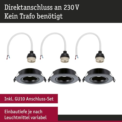 Paulmann 92111 Einbauleuchte 3er-Set schwenkbar rund 90mm 30° GU10 max. 3x10W 230V Schwarz Einbaulampe