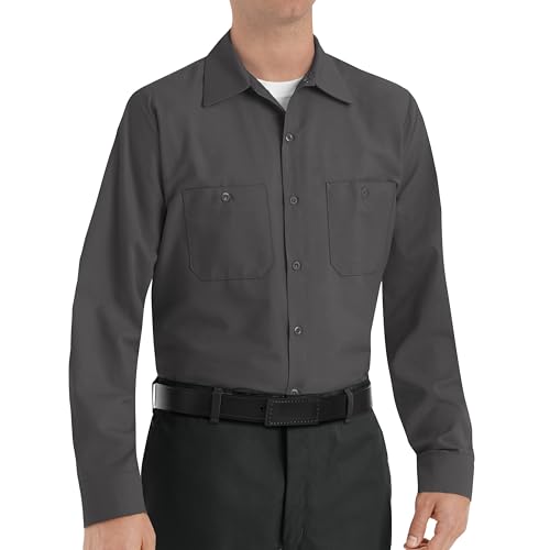 Image of Red Kap Men's Long Sleeve Industrial Work Shirt | Moisture Wicking Button Up, Wrinkle Resistance Fights Fading & Stains