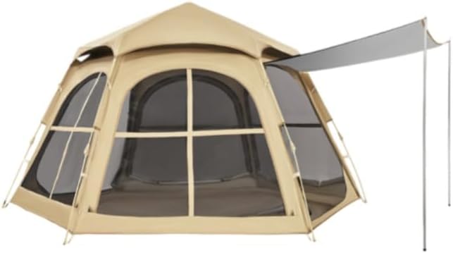 Sandqvipa ワンクリックテント 六角形テント 2ドア 4窓 簡単組み立て キャンプテント ダブルホワイトサンシェード付き 5