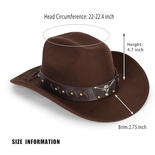 Image of Women-Classic-Western-Cowboy-Shapeable-Hat - Men-Roll-Up-Wide-Brim-Felt-Fedora-Hats-Cowgirl-Hat with Belt Buckle(M-L)