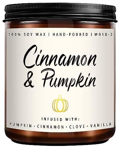 Cinnamon & Pumpkin Scented Candle &ndash; Fall Candles for Home Scented, Soy Candles for Home, 7 oz Cozy...