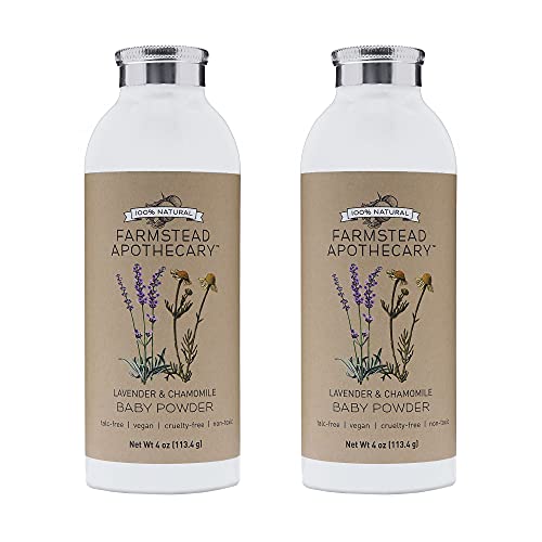 Image of Farmstead Apothecary 100% Natural Baby Powder (Talc-Free) with Organic Tapioca Starch, Organic Chamomile Flowers, Organic Calendula Flowers, Lavender & Chamomile 4 oz (Pack of 2)