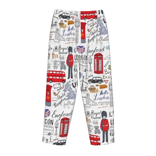Pantalon pyjama flanelle femme confortable vêtement nuit imprimé à poches bas de nuit chaud I Love London
