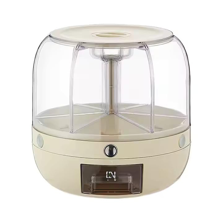 Image of Rotating Rice and Grain Dispenser with Lid for Kitchen - Modular Storage Container for Dry Food, Dal, Cereal, Flour - Plastic Pantry Organizer Jar Dabba for Home, Pulses Box for Kitchen Use (Cream)