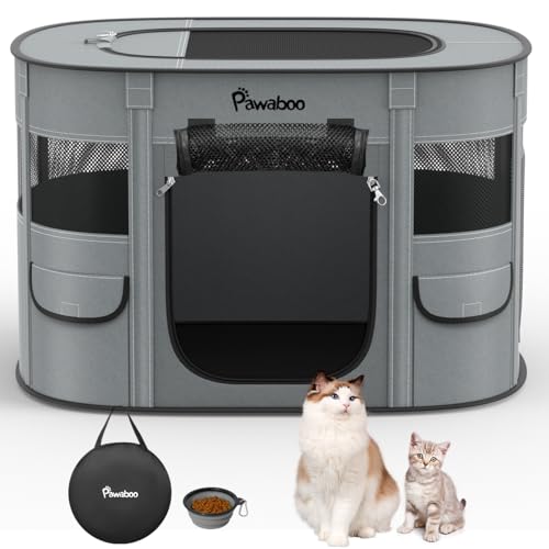 Pawaboo Gabbie per Animali Pieghevole, Recinto per Animali Domestici in Telo Oxford Impermeabile con Rete, Tenda da Gioco per Gatti Cani Cuccioli Portatile per Interno o Esterno, L, Carbone Grigio