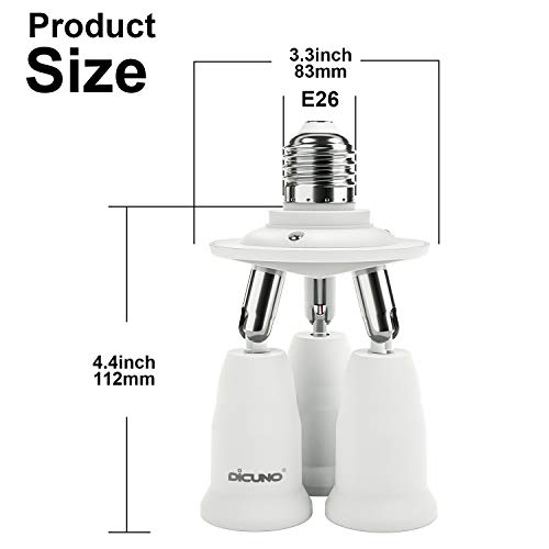 dicuno 3 in 1 e26 light socket splitter adapter standard base led bulb converter 360 degrees adjustable 180 degree bendable 3 way bulbs socket holder