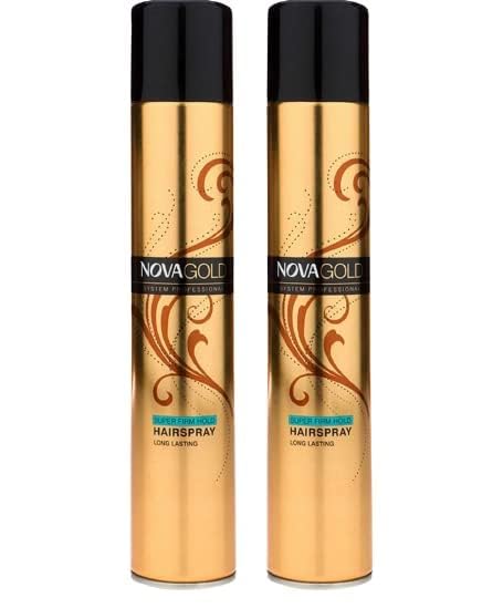 Image of Nova Gold Super Hold Hair Spray For Men & Women of All Hair Types | Professional Hair Styling Spray with No Hair Stiffness, Natural Finish & Strong Hold (400 ML, Pack of 2)