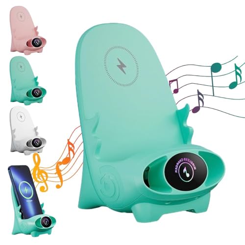 Mini chaise sans fil chargeur rapide multifonction 3 en 1 chargeur sans fil portable avec fonction haut-parleur pour tous les téléphones (vert)