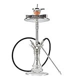 THE HOOKAH MEDUSA - HANDCUT SET Shisha Hookah 55cm V2A Edelstahl Komplettset Wasserpfeife Adapter Molassefänger Mundstück Kaminaufsatz 18/8 Kopfschliff, SILBER