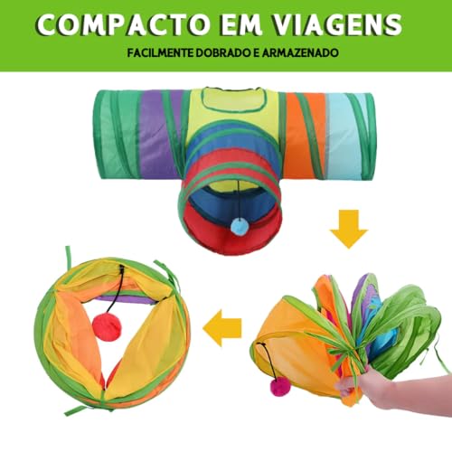 Túnel Labirinto Colorido para Gatos e Cães Pequenos em Formato T, Dobrável, Brinquedo Interativo Mat