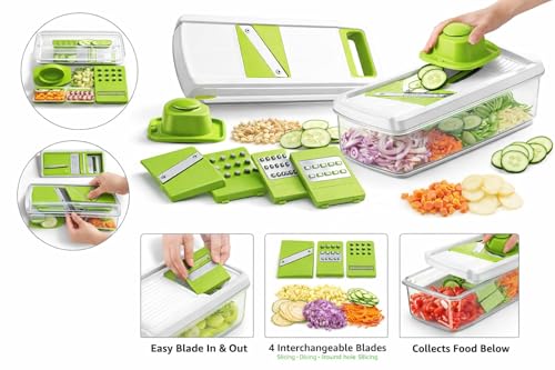 Image of 6 in 1 Vegetable Slicer & Grater - Professional Mandoline Cutter with Interchangeable Blades | Kitchen Tool for Potato, Onion, Carrot, Cucumber | Trending Multipurpose Chopper| (Red) (Green,Red)