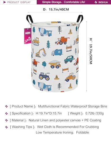 Image of Laundry Hamper Large Canvas Fabric Storage Basket Vehicles