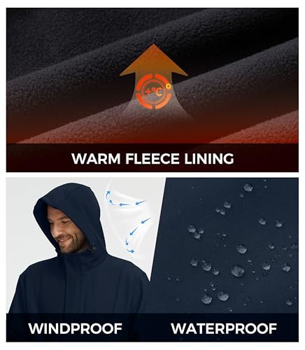 wantdo Men's Plus Softshell Jackets Lightweight Fleece Lined Jacket Plus Size Hooded Jacket Waterproof Windbreaker4