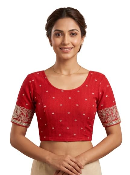APPERA_ Women’s Black Embroidered Readymade Saree Blouse | Stylish Round Neck Half Sleeve Designer Blouse for Saree | Regular wear Ethnic Blouse for Women-image-28