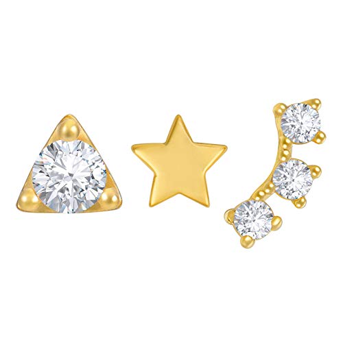 Set of 3 Single Studs in Sterling silver 925 Sterling Silver 18K Gold Plated Small Stud Earrings Set | Screw Back Studs | Tiny Cartilage Earring | Second Hole Earring