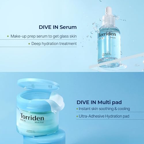 Torriden DIVE IN Serum 1.69 fl.oz. + DIVE IN Toner Pad (80 pads) | Instant Soothing and Hydrating | Korean Skin Care