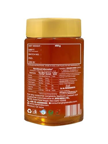 Image of Apis Organic Honey 450g, Pure & Natural, Organic Certified, Kashmir Sourced Honey, Natural Sweetener with No Added Sugar & Adulteration (Pack of 2)