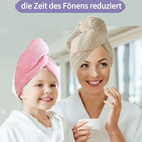 Foto von Pruhofan Haarturban Mikrofaser - Schnelltrocknendes Handtuch Mit Knopf für Alle Haartypen - 2 Stück