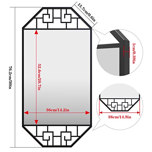 Beautme Black Wall Mirror For Wall, Large Mirror For Entryway, Bedroom, Living Room. Wall Mouted Mirror Metal Hanging Octagon Mirror For Vanity, Wall Decor 30Inch X 15 Inch #TOP3