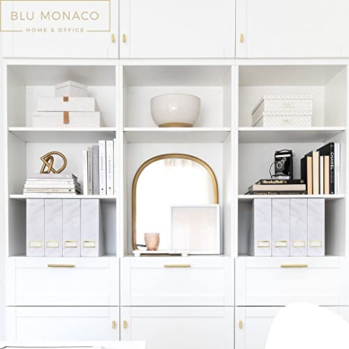 BLU MONACO Set of 4 Magazine Holders | White Marble Design with Gold Label Holders | Foldable File Organizer Boxes for Desk, Office & Classroom | Stylish Paper & Magazine Storage - Image 4