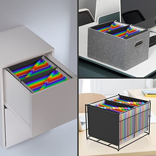 28 Pockets Hanging File Folders Letter Size, Colored File Folders For Filing Cabinet, Plastic Accordian File Organizer, Stronger Than Paper Hanging Folder,Large Capacity, Stable, Rainbow Black #TOP6
