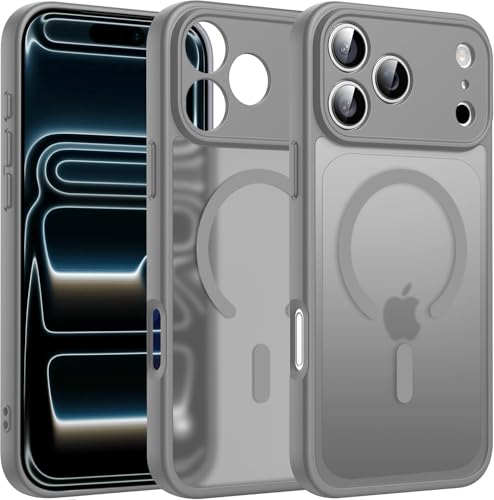Image of Elzzi Magnetic for iPhone 17 Pro Max Case (Compatible with MagSafe) Slim Translucent Matte Shockproof with Anti-Fingerprint Phone Case,Grey