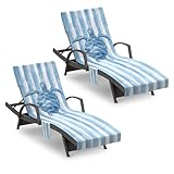 Zingtto Lounge Chair Towel Cover, Pack of 2 - Microfiber Beach Towels with Pockets, Fits Outdoor Garden Beach Hotel Pool Chairs, Non-Slip & Portable Design, 85' X 30', Sea Turtle Blue Stripe