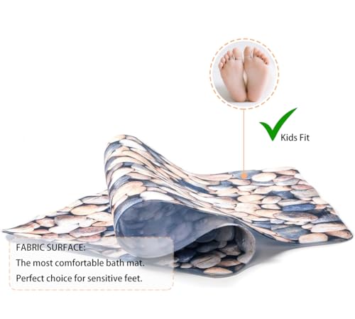 Non Slip Bath tub Shower Bathroom Mat Machine Washable for Kids Babies, Powerful Suction Cup Grips, Bathtub Mats with Fabric Surface, Bathroom Mats Smooth/Non-Textured Tubs Only(27.5inx15.7in) (Stone)