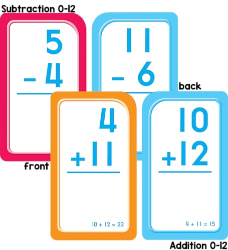 School Zone - Math 1-2 4-Pack Flash Cards - Ages 4+, 1st Grade, 2nd Grade, Addition 0-12, Subtraction 0-12, Numbers 1-100, Math War Addition & ... Order, Counting, and More (Flash Card 4-pk)