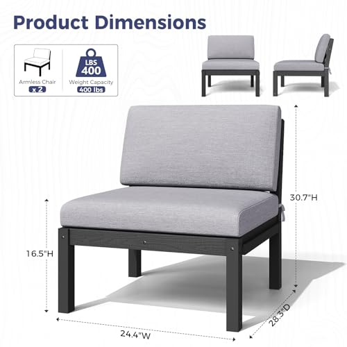 Image of Outdoor Patio Chairs Set of 2, HIPS Modular Sectional Seatings & Thick Cushions- Side Interlock Easy to Connect, Weatherproof Patio Furniture Set for Backyard, Deck, Poolside (Black)