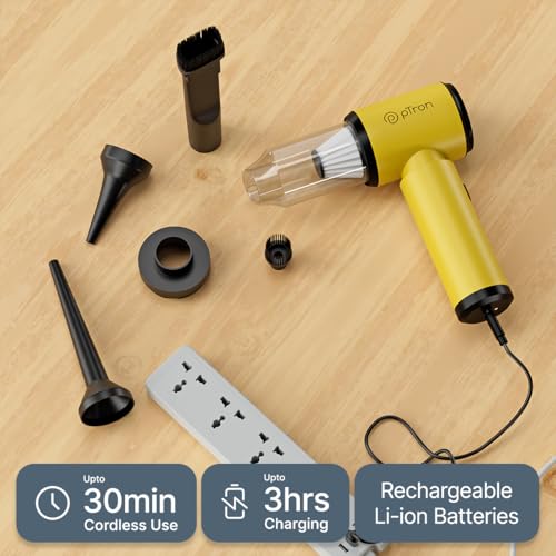 Image of pTron NeoVac X2 18kPA Powerful Suction 110W Cordless Handheld Car /Home Vacuum Cleaner with Blower, High Torque Motor, HEPA 13 Filter, Compact & Lightweight, Rechargeable, Multiple Attachments (Yellow)