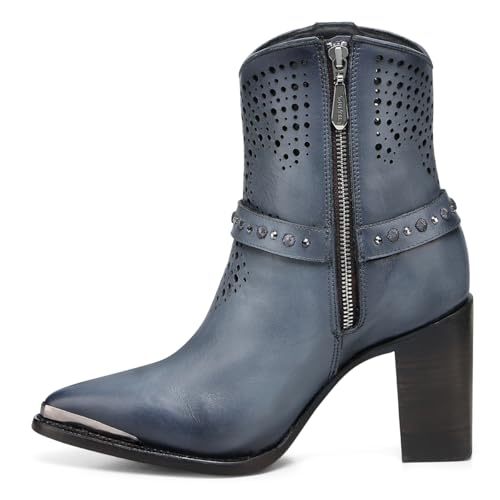 FRANCO CUADRA Women's Leather Ankle Boot with Crystals 4I18RS, Blue4
