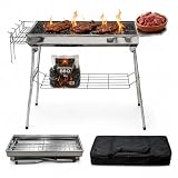 Asador Portatil Plegable para Carbon, Parrilla de Acero Inoxidable, Asador con Asa Facil de Limpiar y Transportar | ECOMLAB