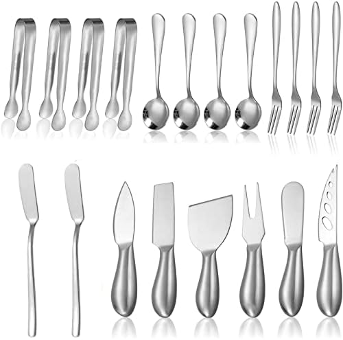 20 Pieces Charcuterie Board Accessories – Cheese Knife Set – Cheese Butter Spreader Knife – Stainles Steel Multipurpose Mini Serving Charcuterie Tools for Butter Cheese Party and Christmas (Silver)