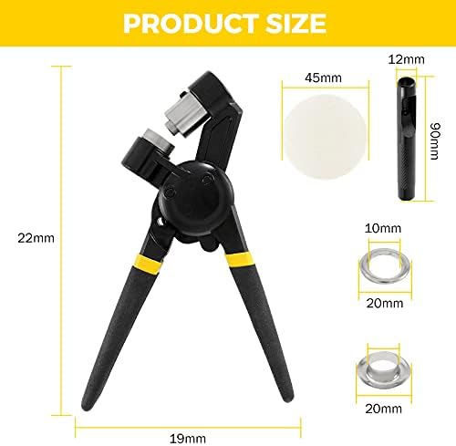 Dyna-Living Grommet Handheld Hole Punch Pliers Grommet Machine Hand Press Tool with 500 Silver Grommets of 3/8 Inch (10mm), Portable Metal Manual Grommet for Belts, Crafts, Rubber, Poster
