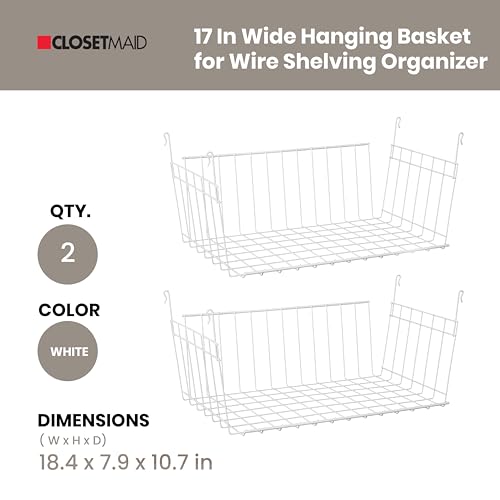 Closetmaid 2 X 17 Inch Wide Hanging Basket Wire Shelving Accessory For Closet Shelves thumb #5