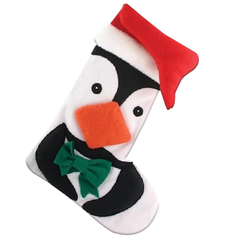 Concept4u Christmas Stocking Large Cuddly Penguin Stocking with Wearing Santa Hat Classic Christmas Xmas Hanging Santa Sack Bag Holiday Party Gifts Bag Decoration Decor Accessories
