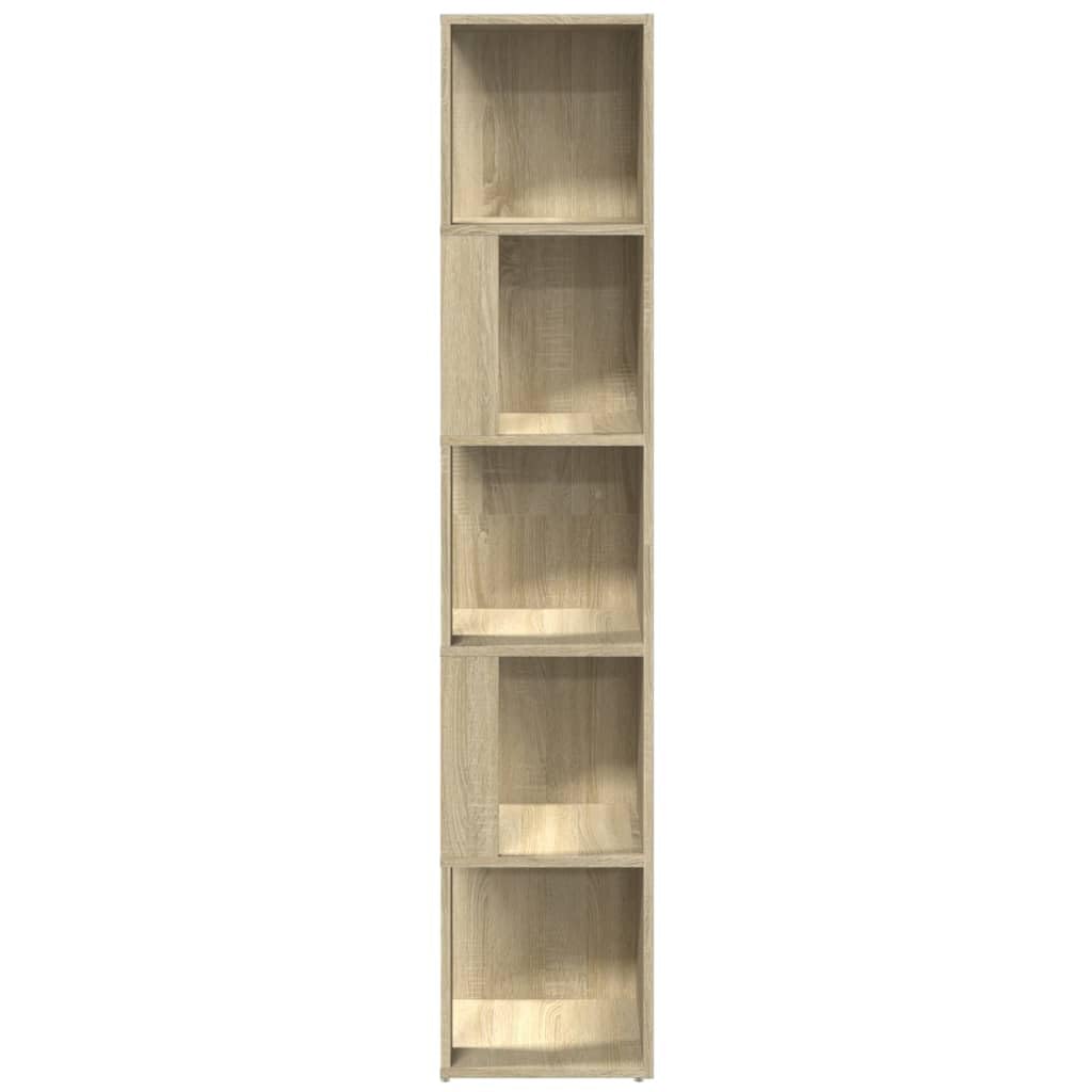Armario esquinero de roble Sonoma 33x33x164,5 cm, estante esquinero Salón con 5 compartimientos, almacenamiento ángulo madera ingeniería para libros, CD, revistas, decoración