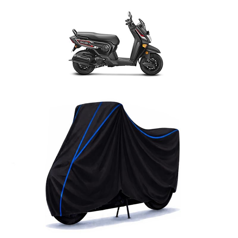 Image of Scooty Cover Water Resistant for Cliq Deluxe | Universal Scooter & Bike Cover | Heavy Duty UV Dust, Rain & Scratch Protection | Elastic Fit All Weather Indoor Outdoor | Black with Blue Piping