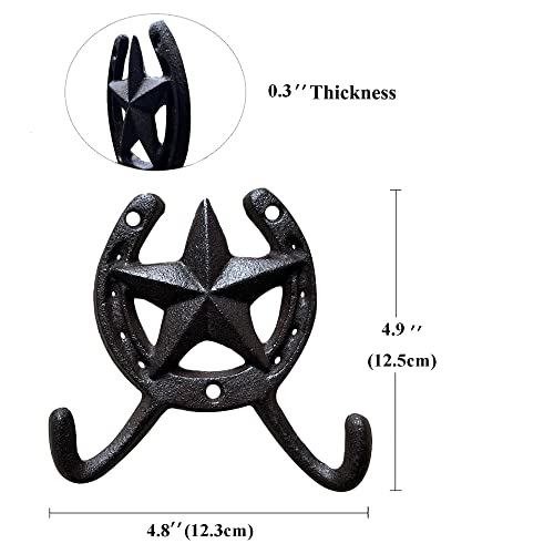 Atpxdk 2Pcs Cast Iron Horseshoe Wall Decor, Vintage Star Cast Iron Rustic Metal Horseshoes Wall Hooks For Hat And Key Hook Rack Hanger #TOP1