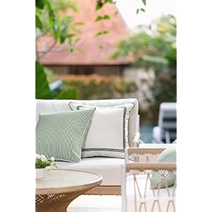 Hofdeco Premium Coastal Patio Indoor Outdoor Pillow Cover Only, 20"x20" Water Resistant for Backyard, Couch, Green Stripe Hofdeco Premium Coastal Patio Indoor Outdoor Pillow Cover Only 20×20 Water Resistant for Backyard Couch Green Stripe