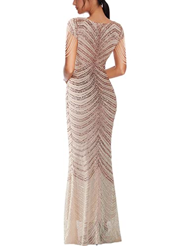 Madam Uniq Women 1920S Plus Size Formal Dress Tassels Sleeve Sequins Gatsby Maxi Evening Gown thumb #4