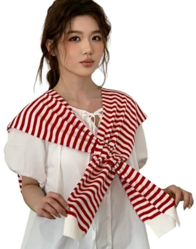 Women’s Striped Sweater Shawl Wrap Fashion Knitted Tie-Up Cardigan Cape Travel Pashmina Scarf Wraps Shoulder Top
