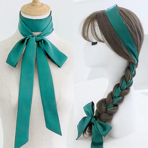 6 Pcs Women Long Neckerchief Skinny Scarf Necktie Satin Neck Scarf Choker Sash Belts Solid Color for 50's Costume Accessory4
